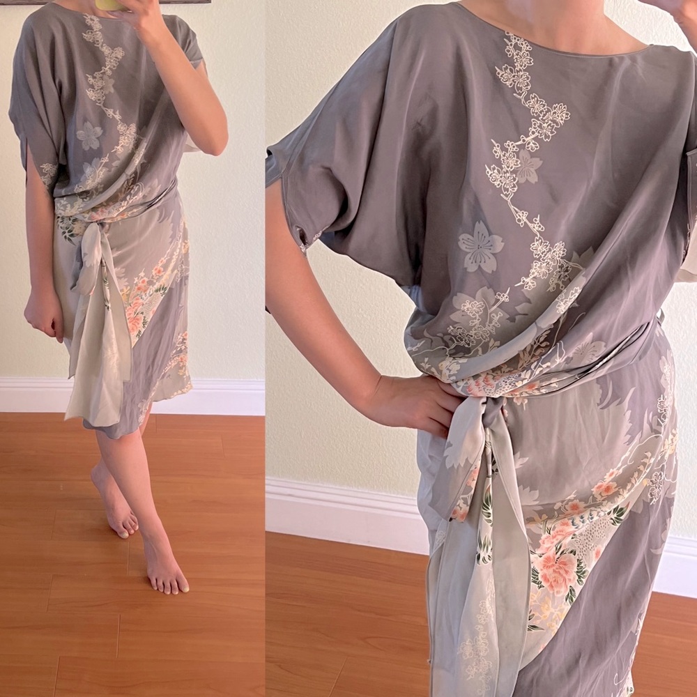 Vintage 2006 Miss Me Japanese inspired Biased cut silk drape dress w tie